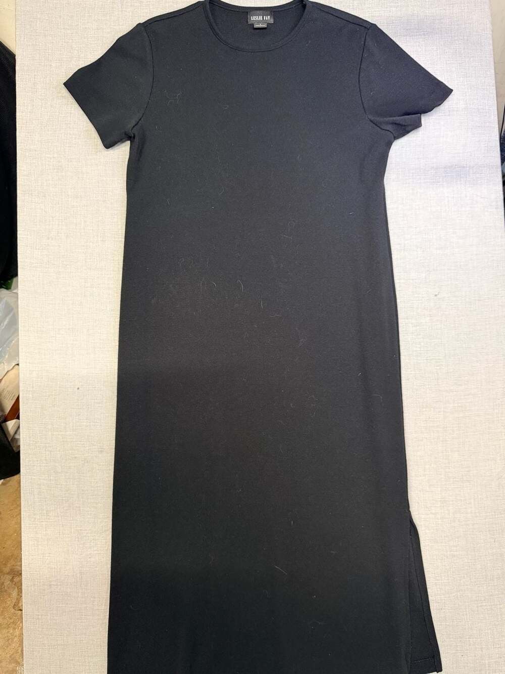 Leslie Fay Women's Black Short Sleeve Crewneck Knit Midi Dress Size Large